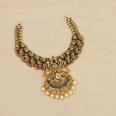 129VG543 | 22Kt Antique Kundan Peacock Paisley Gold Necklace 129VG543