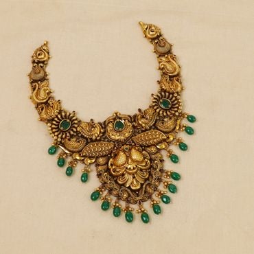 123VG9026 | 22Kt Antique Gold Nakshi Peacock Necklace 123VG9026