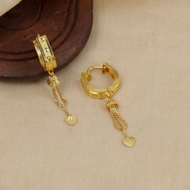 78VZ111 | 22Kt Gold Bengali Hoop Heart Drop Earrings 78VZ111