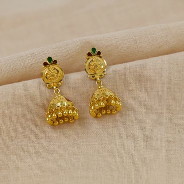 78VX8758 | 22Kt Small Gold Jhumka Earrings For Women 78VX8758