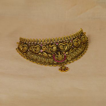 123VG9132 | 22Kt Antique South Indian Bridal Gold Choker 123VG9132