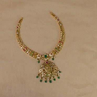 110VG7814 | 22Kt Precious Stones Adorned Kante Gold Necklace 110VG7814