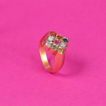 151VG4622 | 22Kt Gold Stylish Square Navratna Diamond Ring 151VG4622