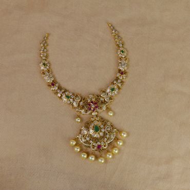 110VG7936 | 22Kt CZ Pachi Blossom Floral Gold Necklace 110VG7936