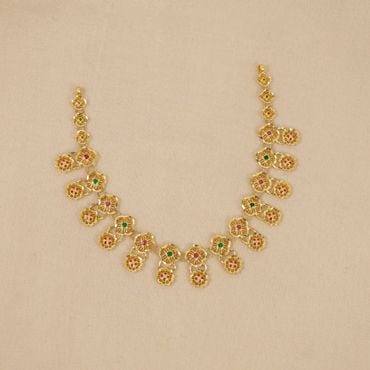 110VG6220 | 22Kt Radiant Ruby Emerald Blossom Gold Necklace 110VG6220