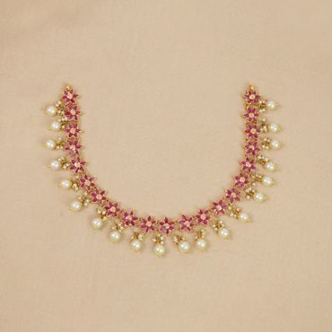 110VG5621 | 22Kt Sparkling Star Ruby Gold Necklace With Pearl Drops 110VG5621