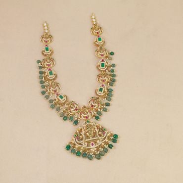 111VG4700 | 22Kt Grand Dasavatharam Gold Haram With Emerald Drops 111VG4700