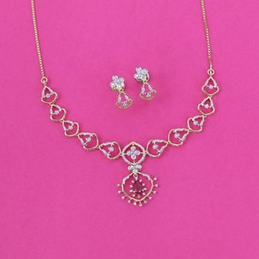 484VA612-485VA1990 | 14Kt Gold Blossom Diva Diamond Necklace Set 484VA612