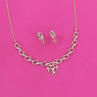 484VA608-485VA1994 | 14Kt Gold Sleek Floral Vines Diamond Necklace Set 484VA608