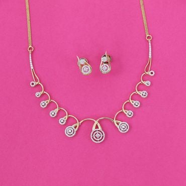 484VA592-485VA1964 | 14Kt Shimmering Diamond Circles Link Necklace Set 484VA592