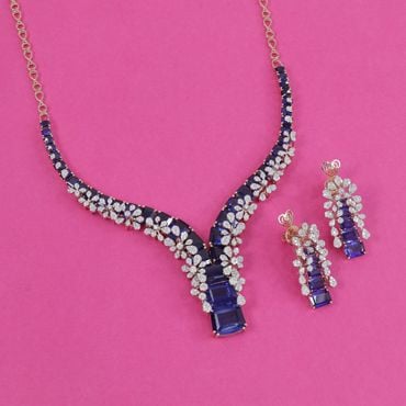 484VA549-485VA1916 | 14Kt Bridal Blue Sapphire Diamond Necklace Set 484VA549