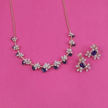 484VA489-485VA1792 | 14Kt Splendid Sapphire Blossom Diamond Necklace Set 484VA489