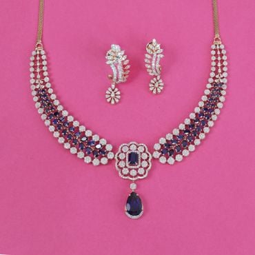 159VG6820-155VI1445 | 18Kt Royal Sapphire & Diamond Necklace Set 159VG6820