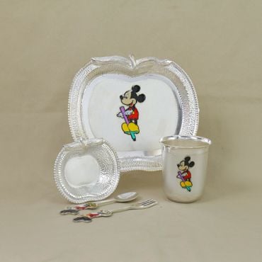 409VA297 | 92.5 Pure Silver Mickey Mouse Printed Baby Dinner Set 409VA297