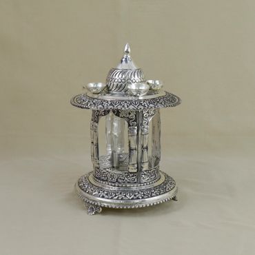 340VB2268 | 92.5 Antique Silver Puja Mandir For Home 340VB2268
