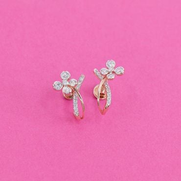 155VI820 | 18Kt Delightful Floral J Shaped Diamond Earrings 155VI820