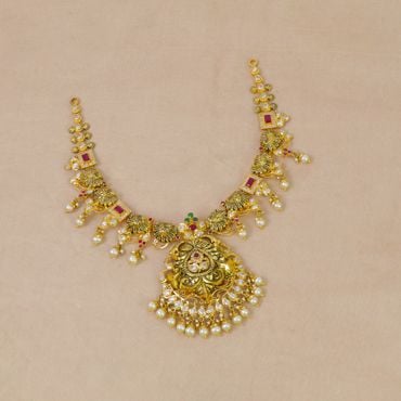 10VG9187 | 22Kt Gold Captivating Pachi Necklace With Pearl Drops 10VG9187