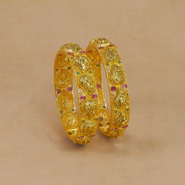 112VG2195-112VG2196 | 22Kt Gold Nakshi Bangles With Ruby Emerald Stones 112VG2195