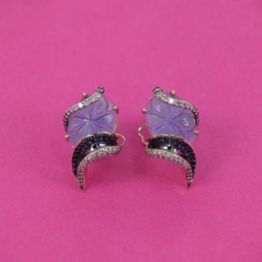 485VA1911 | 14Kt Curved Elegance Blue Sapphire Diamond Earrings 485VA1911