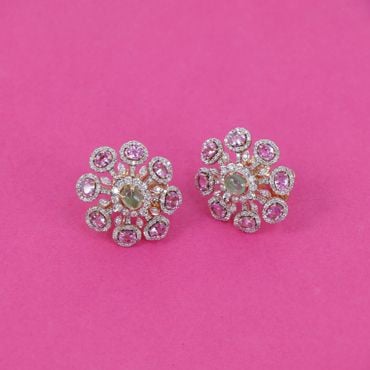 155VI1455 | 18Kt Beautiful Pink Sapphire And Diamond Flower Earrings 155VI1455