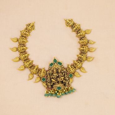 123VG9307 | 22Kt Magnificent Shiv Parivar Gold Necklace 123VG9307