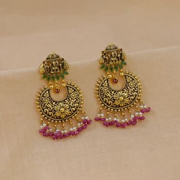 135VG6680 | 22Kt Gold Antique Lakshmi Chandbali Earrings 135VG6680