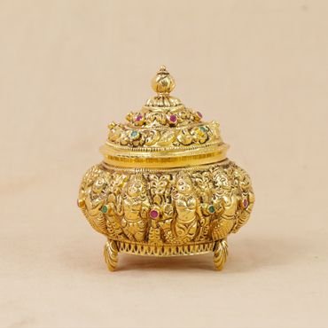 40VG303 | 22Kt Traditional Temple Gold Kumkum Box 40VG303