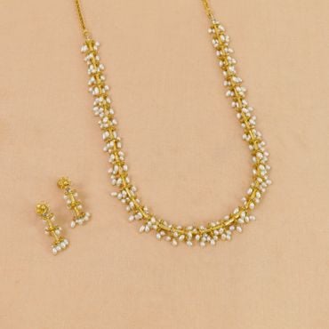 203VG2633 | 22Kt Gold Simple Guttapusalu Necklace With Earrings  203VG2633