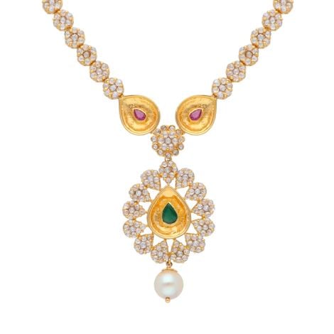 117VG413 | Antique Pearl Drop Polki Gold Necklace