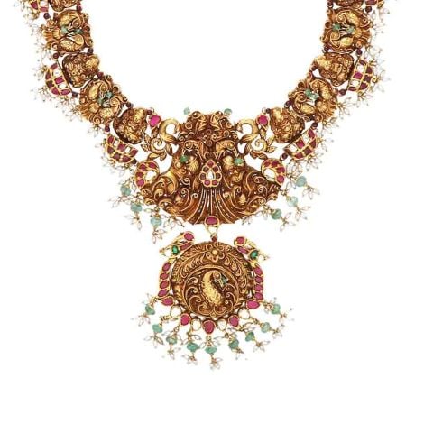 557VA162 | Vaibhav Jewellers 22K Temple Lakshmi Guttapusalu Haram 557VA162