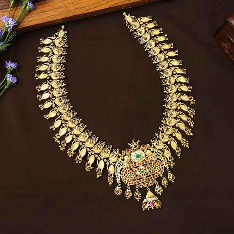 557VA107 | Vaibhav Jewellers 22K Antique Gold Temple Haram 557VA107