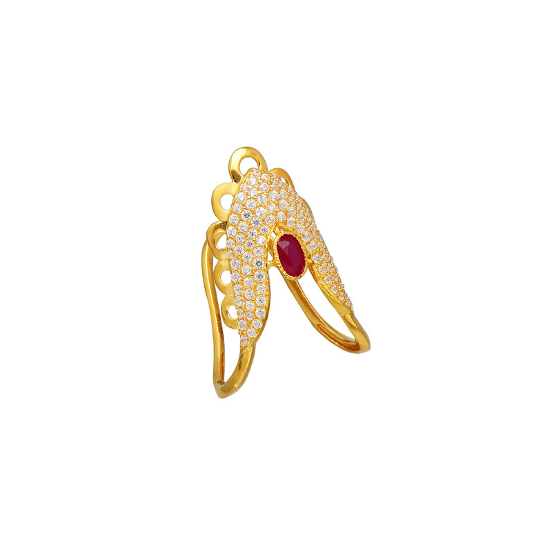 22K Gold Vanki Ring with Red stones - 235-GVR388 in 4.100 Grams