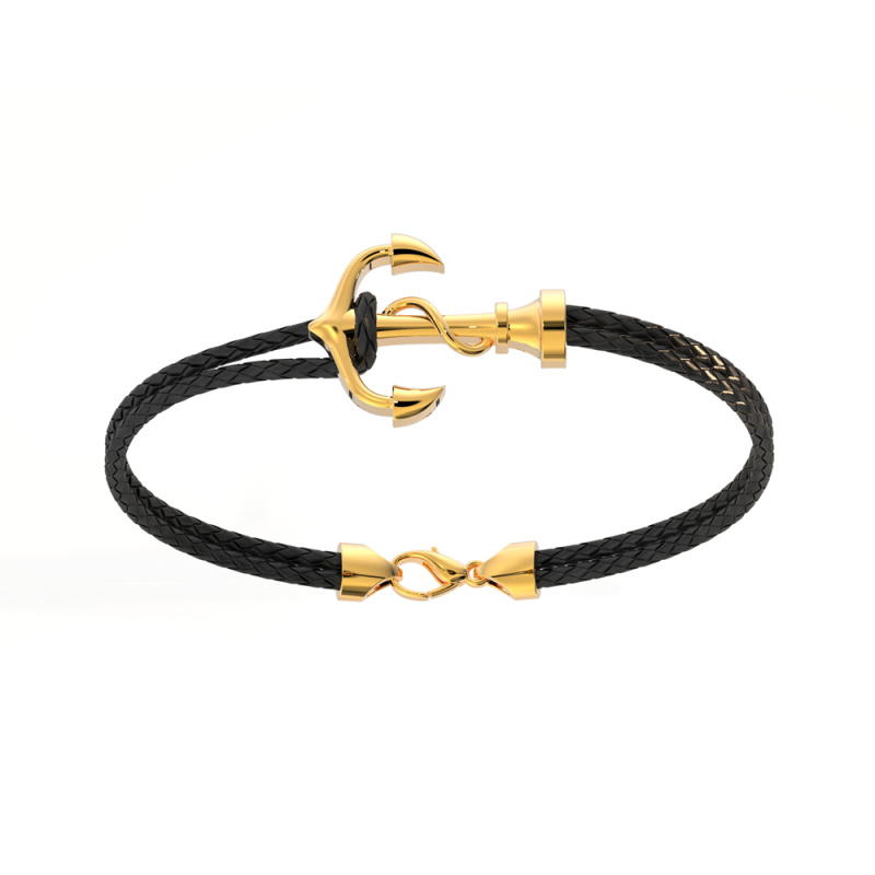 Buy 18Kt Gold Men Anchor Design Leather Bracelet 492A774 Online from ...