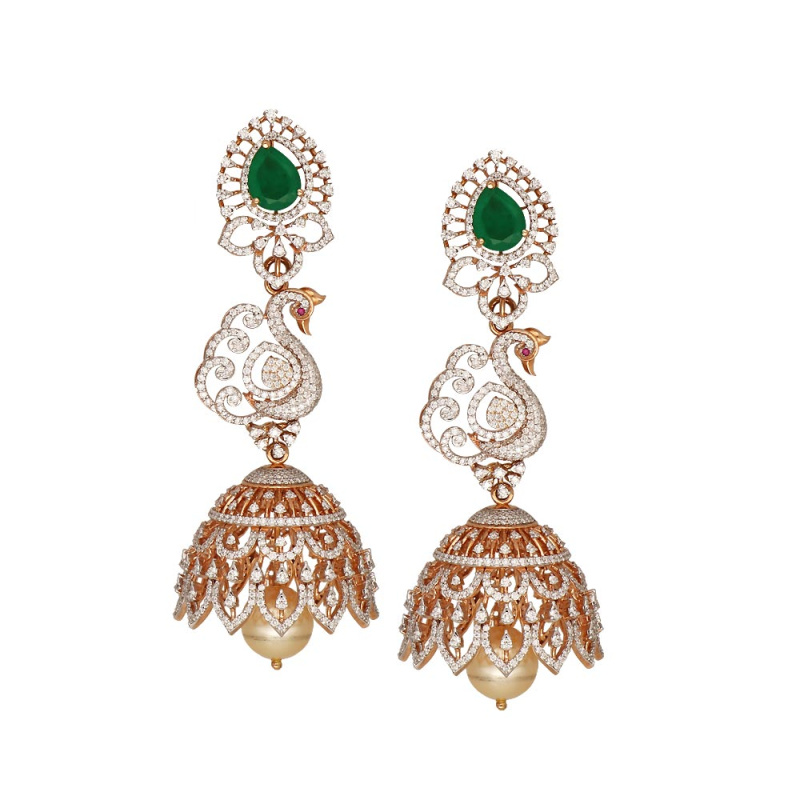 Buy 18Kt Diamond Peacock Designer Fancy Jhumka Earrings 155VH7545 ...