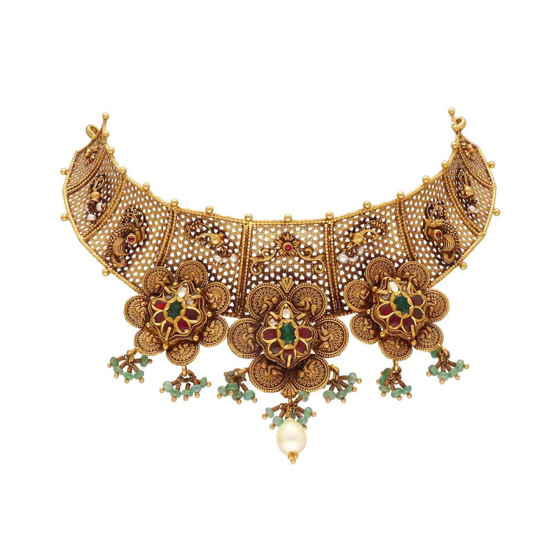 Buy 22Kt Gold Gorgeous Temple Choker 556VA297 Online from Vaibhav Jewellers