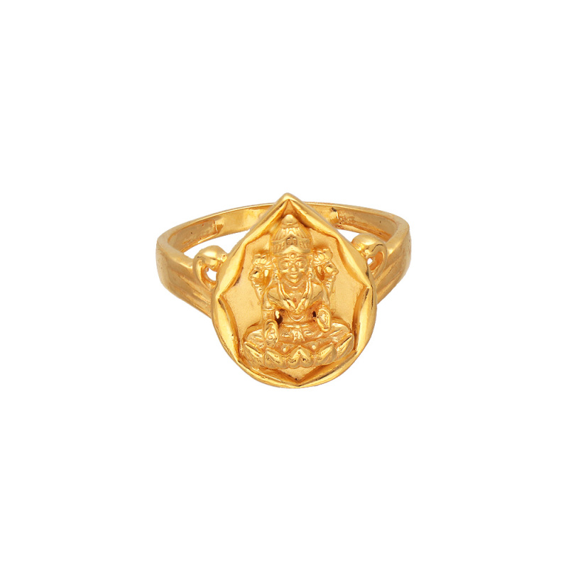 Gold Plated Diamond Studded Spiritual Goddess Laxmi Ring for Women and Girls