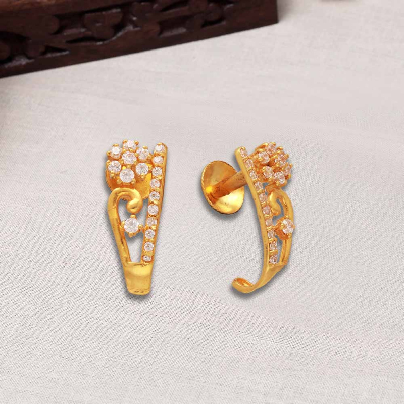 25mm 10k Yellow Gold w/Rhodium Diamond J-Hoop Post Earrings | eBay