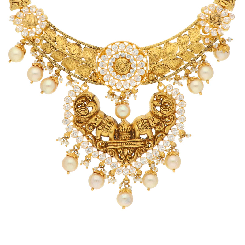 Buy 22 KT Antique Gold with Kundan Kante Necklace 123MP3861 Online from ...
