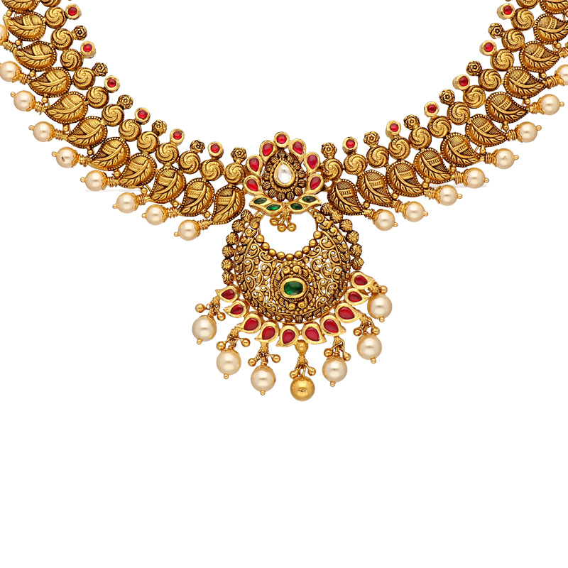 Buy 22K Antique Gold Necklace 123VG5233 Online from Vaibhav Jewellers
