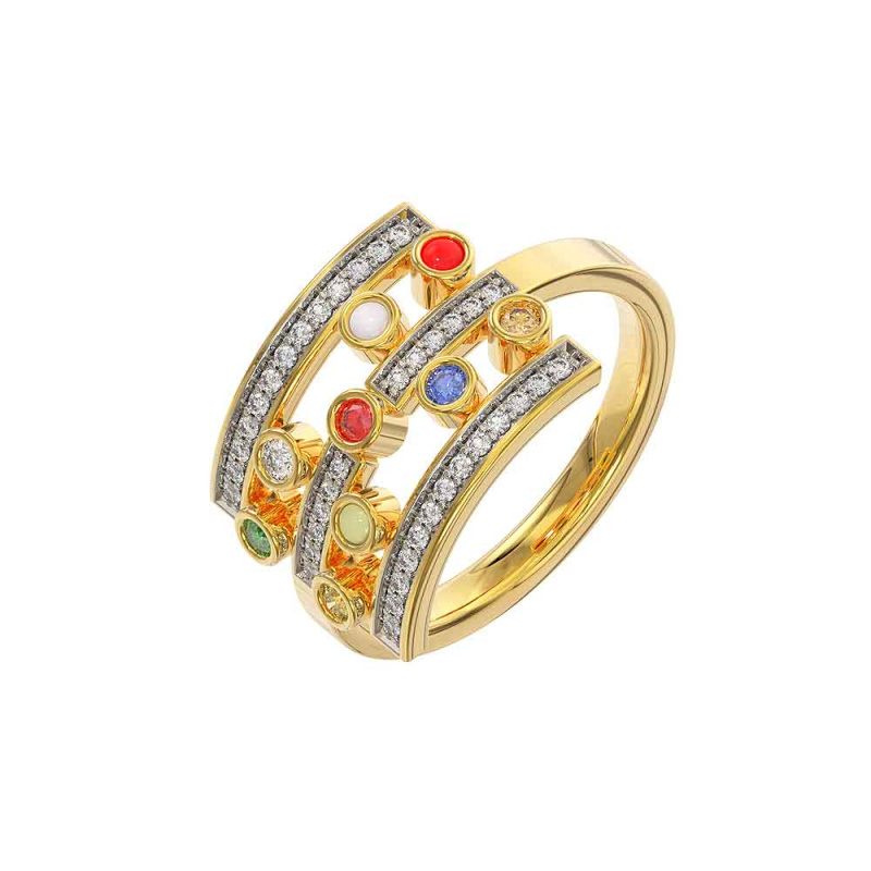 Kaartik Navratna Ring Online Jewellery Shopping India | Yellow Gold 14K |  Candere by Kalyan Jewellers