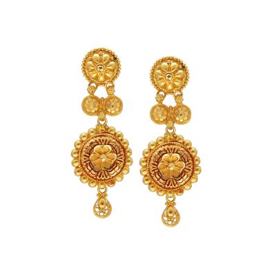 22Kt Gold Plain Rhodium Floral Earrings 105VG7744
