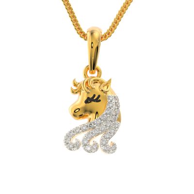 18Kt Gold Fancy Unicorn Single Hook Diamond Pendant 166G5330