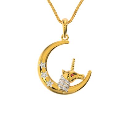 18Kt Gold Fancy Half Moon & Unicorn Design Diamond Pendant 166G5332