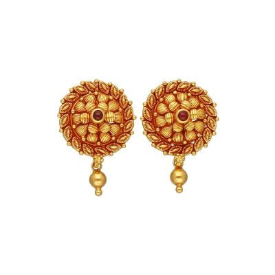135VG5028 | Vaibhav Jewellers 22K Antique Gheru Gold Stud Earrings 135VG5028