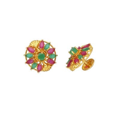 73VH112 | Vaibhav Jewellers 22K Ruby Emerald Gold Studs 73VH112