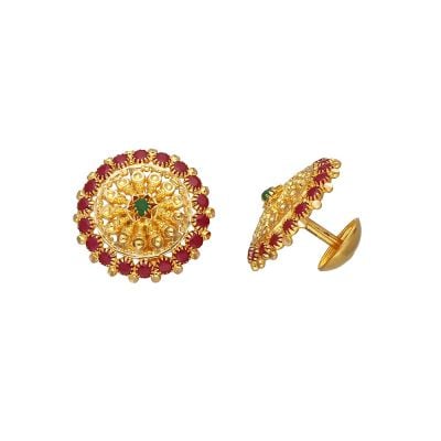 73VH3608 | Vaibhav Jewellers 22K Ruby Emerald Gold Studs 73VH3608