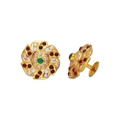 73VH3717 | Vaibhav Jewellers 22K Semi Precious Gatti Cheta Gold Studs 73VH3717