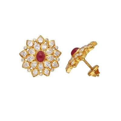 75VG981 | Vaibhav Jewellers 22K Precious Pachi Work Gold Studs 75VG981