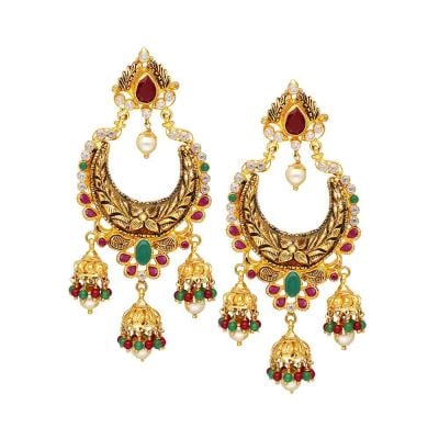 74VJ5490 | Vaibhav Jewellers 22K Semi Precious Gold Chandini Jumkies 74VJ5490