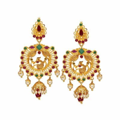 74VK177 | Vaibhav Jewellers 22K Semi Precious Gold Chandini Jumkies 74VK177